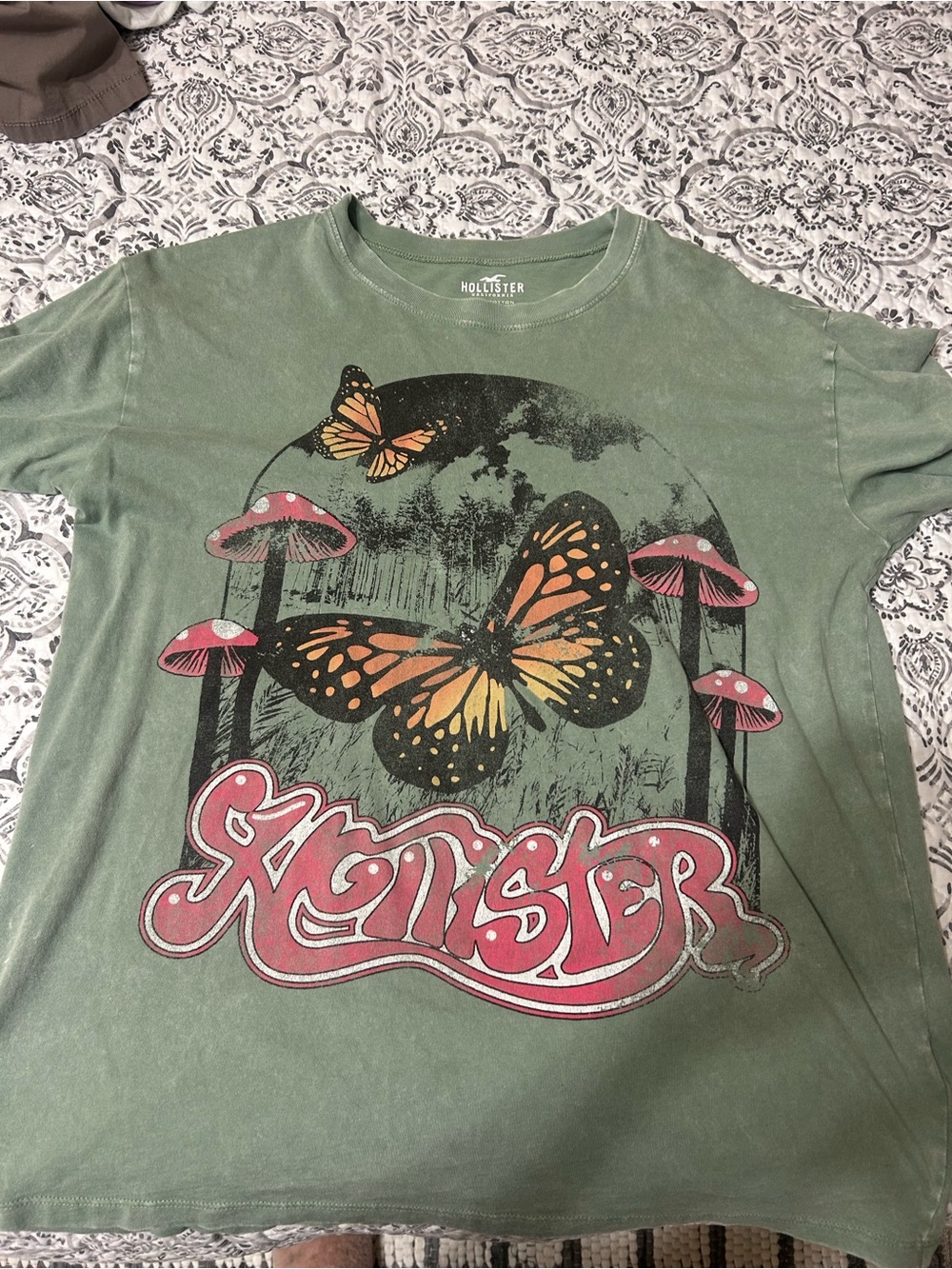 Hollister Green Butterfly Graphic Tee